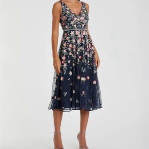 Floral Embroidered Navy Dress